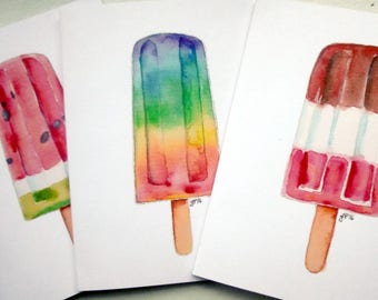 Cartes de Popsicle - Popsicle aquarelle Art blanc cartes - Frozen Dessert nourriture Pop Illustration cartes - lot de 8 cartes