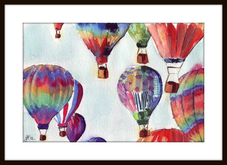 5x7 Print Watercolor Painting Hot Air Balloons Illustration Watercolor, 5x7 Art Print image 3