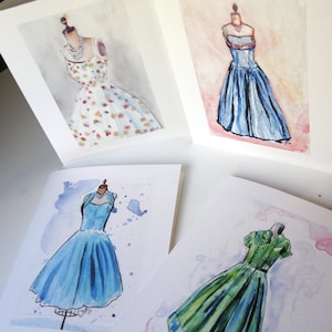 Zestaw papeterii Vintage Dress - Vintage Dress Fashion Cards Watercolor Art Note Cards Ed. 2, zestaw 8 sztuk