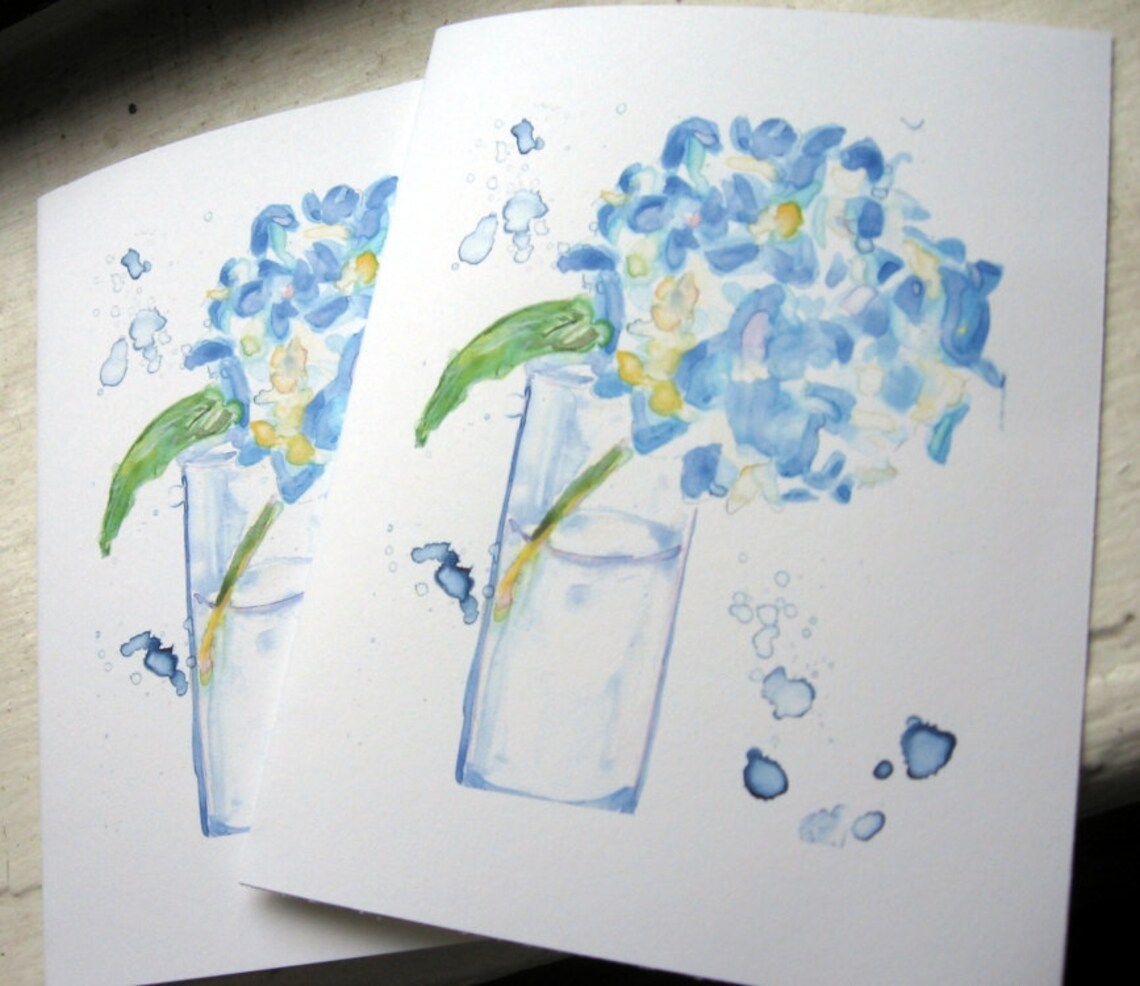 Blank Card Set - Blue Hydrangea Watercolor Art Note Cards, Set of 12 - Etsy