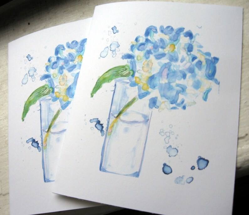 Flower Watercolor Art Cards Blue Hydrangea Notecards Set of 8