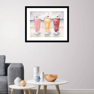 Milkshake Art 11x14 Print Three Milkshakes Soda Shop Painting Chocolate, Vanilla, and Strawberry image 2