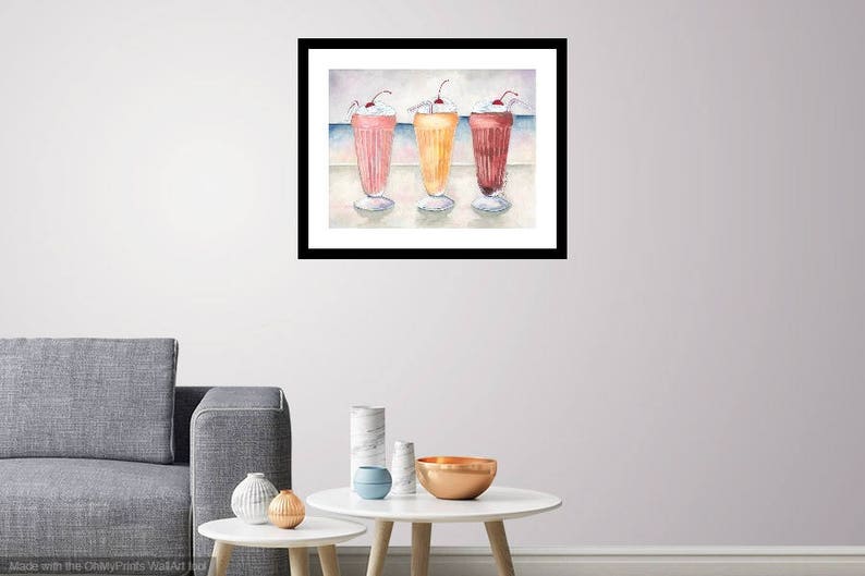 Milkshake Art 11x14 Print Three Milkshakes Soda Shop Painting Chocolate, Vanilla, and Strawberry image 2