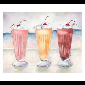 Milkshake Art 11x14 Print Three Milkshakes Soda Shop Painting Chocolate, Vanilla, and Strawberry image 4