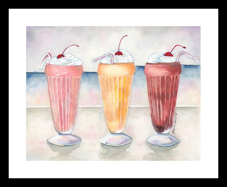 Milkshake Art 11x14 Print Three Milkshakes Soda Shop Painting Chocolate, Vanilla, and Strawberry image 4