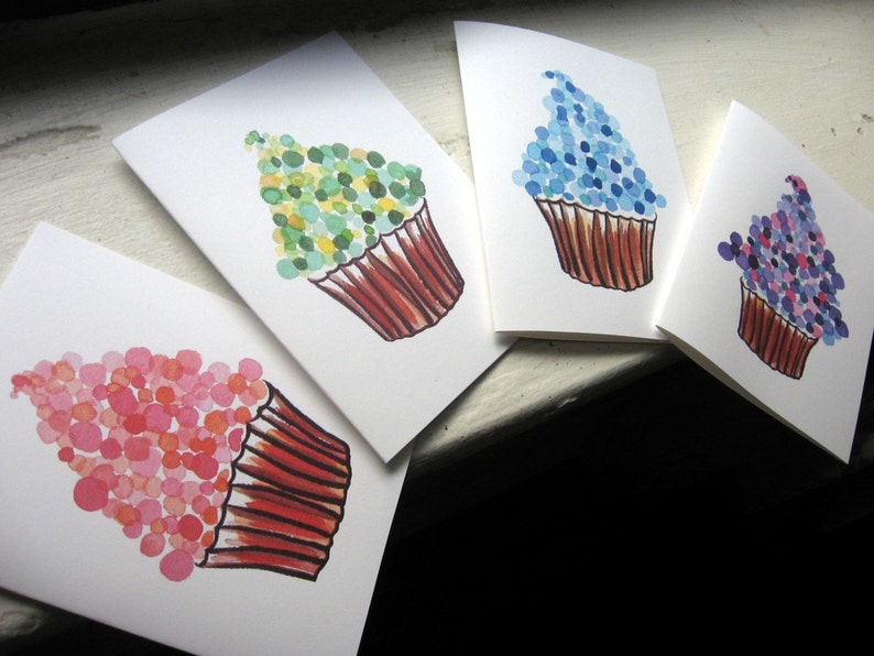 Greeting Card Set Cupcake Cards Watercolor Art Notecards Ed. 4, Set of 12 image 2