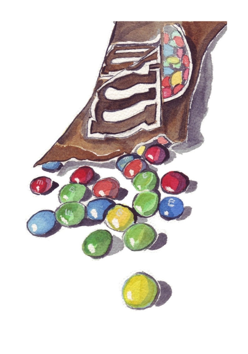 Watercolor Painting M and Ms Candy Watercolor Art Print, 8x10 image 2