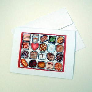 Watercolor Stationery Note Cards - Box of Chocolates Watercolor Art Notecards, Set of 8