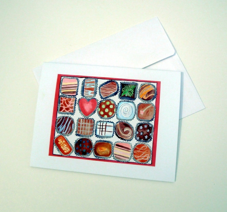 Watercolor Stationery Note Cards Box of Chocolates Watercolor Art Notecards, Set of 8 image 1