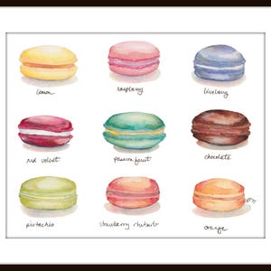 Macarons Menu Watercolor Painting Print French Cookies Rainbow Food Illustration Watercolor Art Print, 8x10 image 3