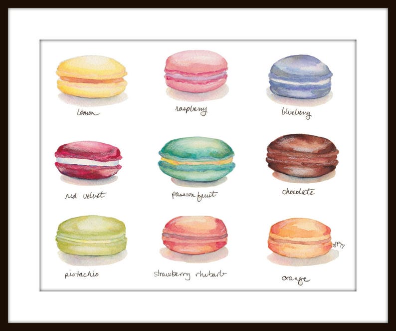 Macarons Menu Watercolor Painting Print French Cookies Rainbow Food Illustration Watercolor Art Print, 8x10 image 3