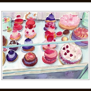 Laduree Watercolor Painting French Pastry Case Art, Watercolor Art Print, 8x10 Wall Art image 3