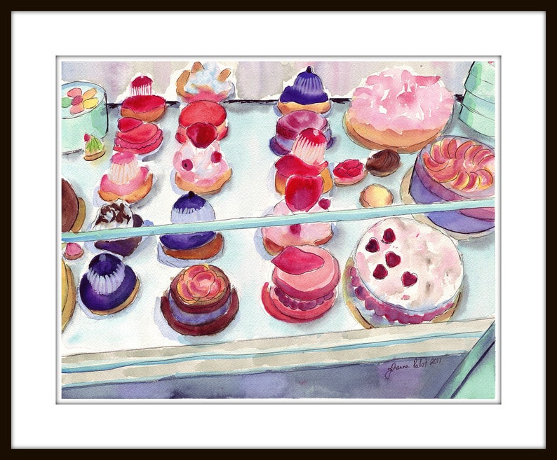 Laduree Watercolor Painting French Pastry Case Art, Watercolor Art Print, 8x10 Wall Art image 3