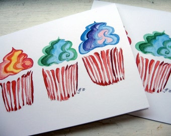 Rainbow Cupcake Notecards - Rainbow Swirl Cupcake Art Note Cards, Set of 8