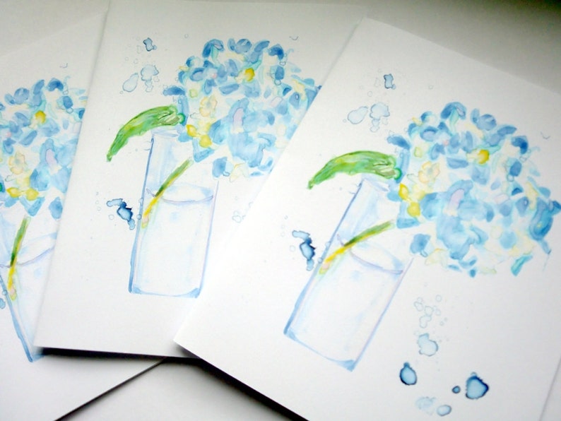 Flower Watercolor Art Cards Blue Hydrangea Notecards Set of 8