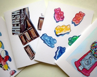 Classic Candy Cards - Blank Candy Card Set - Candy Watercolor Art Note Cards Ed. 1, Set of 12