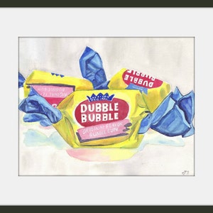 Dubble Bubble Gum Candy Painting Print, Watercolor Art Print, 5x7 Wall Art image 3