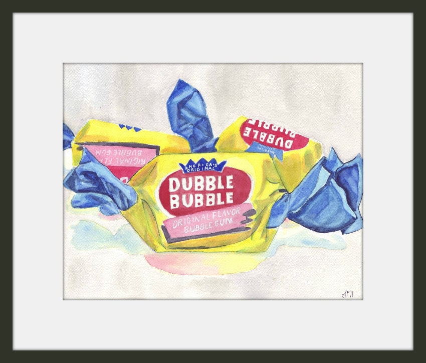 Dubble Bubble Gum Candy Painting Print, Watercolor Art Print, 5x7