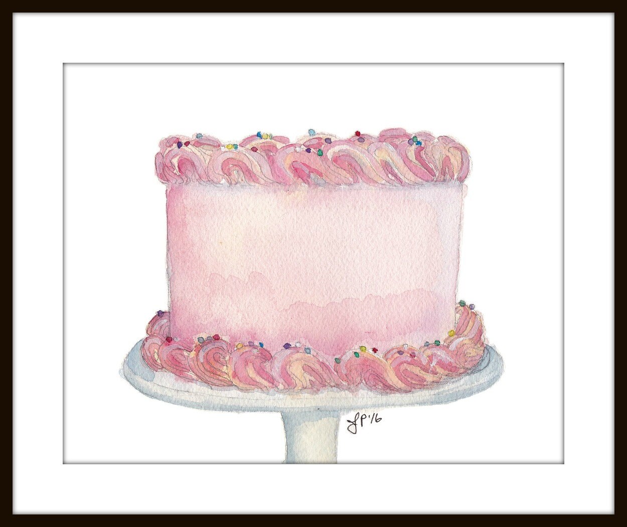 Pink Cake Art - Still Life Watercolor Painting - Classic Birthday Cake ...
