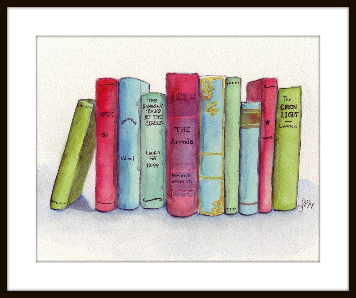 Books Watercolor Painting Print Stack of Books Literature Art Book