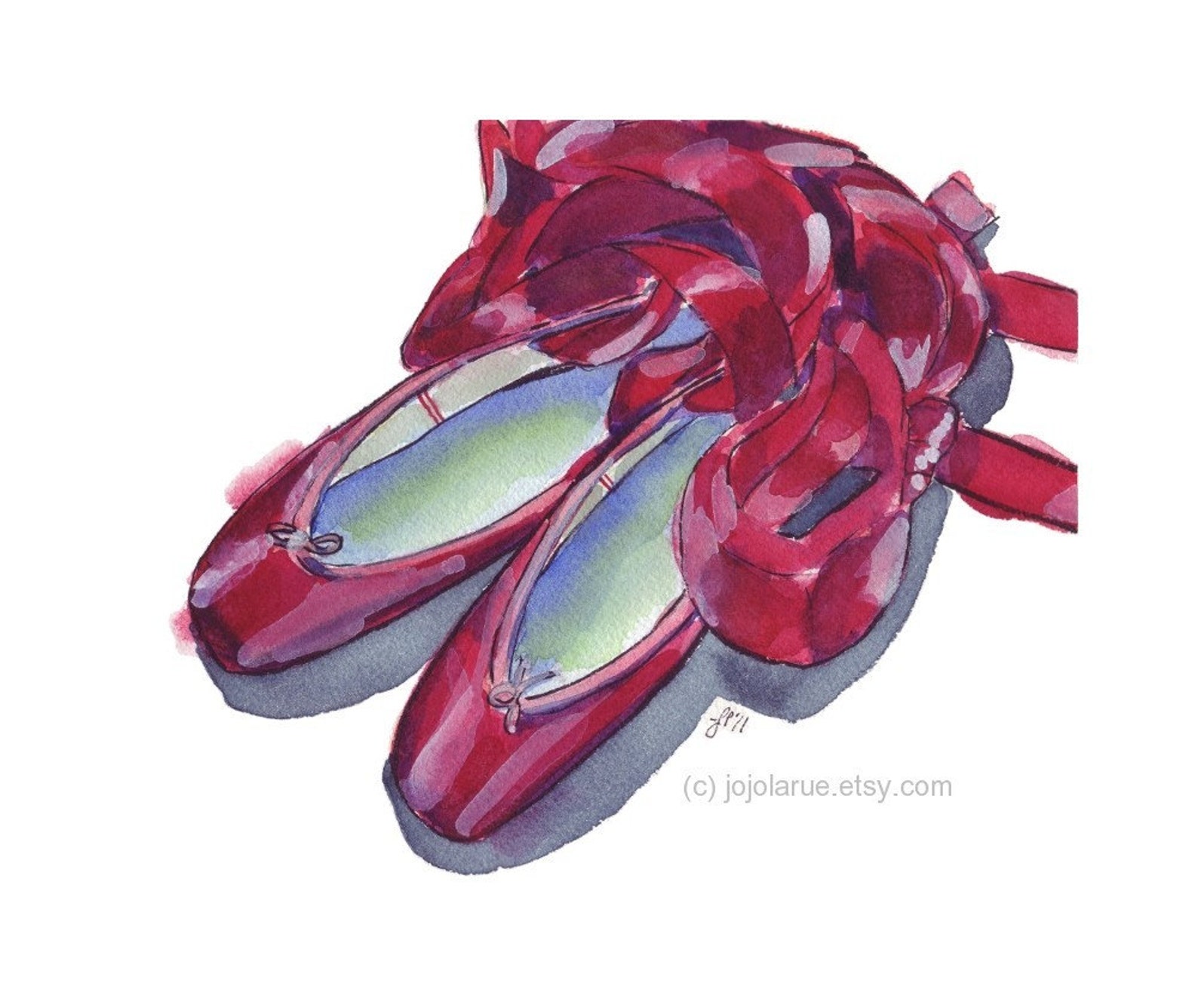 red pointe shoes watercolor painting - red ballet shoes watercolor art print, 5x7 red pointe shoes watercolor painting - red ballet shoes watercolor art print, 5x7