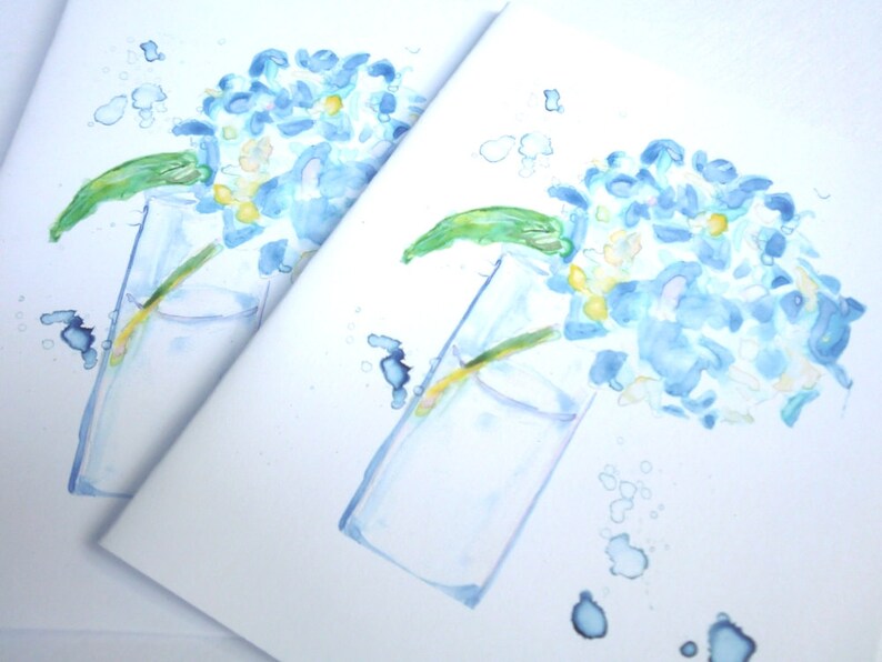 Flower Watercolor Art Cards Blue Hydrangea Notecards Set of 8