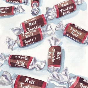 Watercolor Painting Tootsie Rolls Art, Watercolor Art Print, 5x7 Art Print image 1