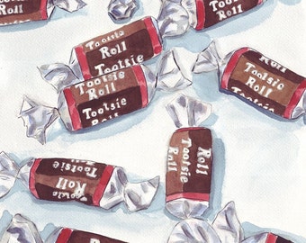 11x14 Print Watercolor Painting - Tootsie Rolls Art, Watercolor Art Print, 11x14 Wall Art, Candy Series no. 8