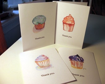 Thank You Cards, Cupcake Art Thank You Cards, Set of 4