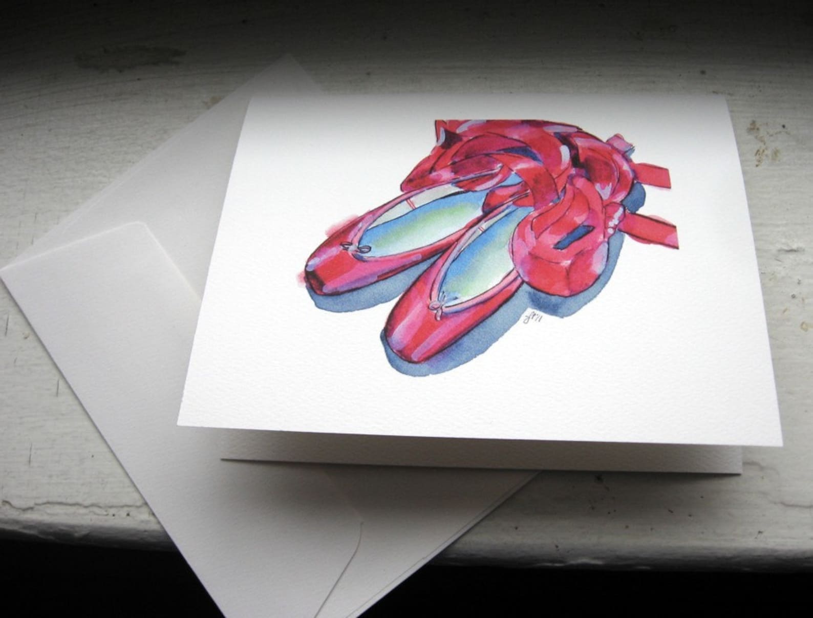set of cards - ballet shoes watercolor art notecards, set of 4