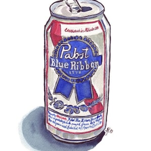 Pabst Bier Kunst - Aquarell - Stillleben - Pabst blau Band Bier Aquarell Kunstdruck, 8 x 10