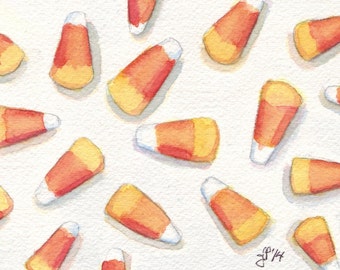 Candy Corn Watercolor Painting Print - Halloween Art - Orange Yellow and White Food Illustration, 5x7 Print