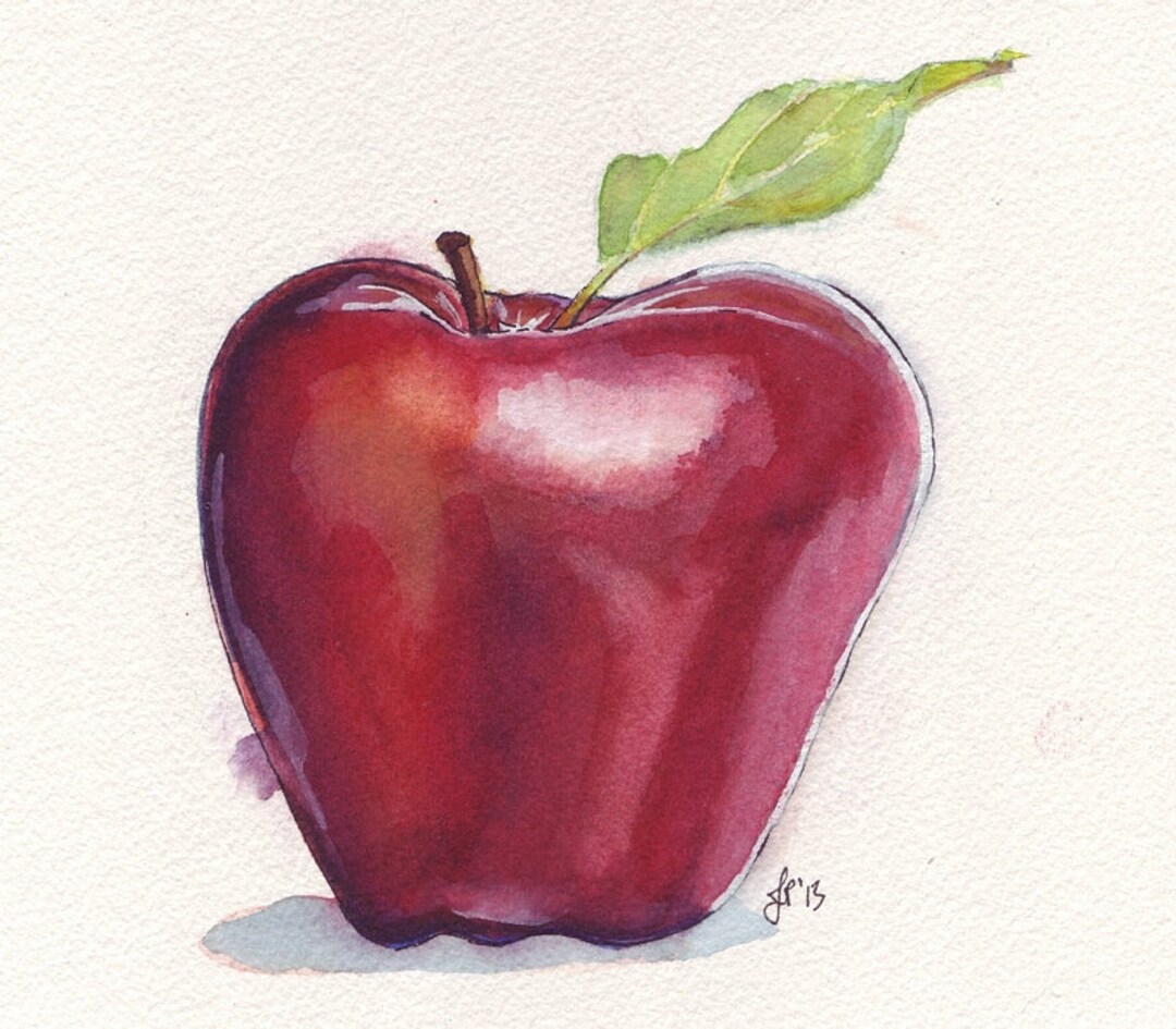 Honeycrisp Apple Watercolor Print (Black Background) – Red DuMonde