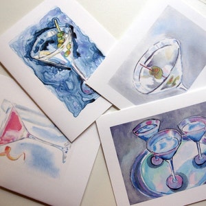 Martini Cards Cocktail Watercolor Art Note Cards, Set of 12 image 2