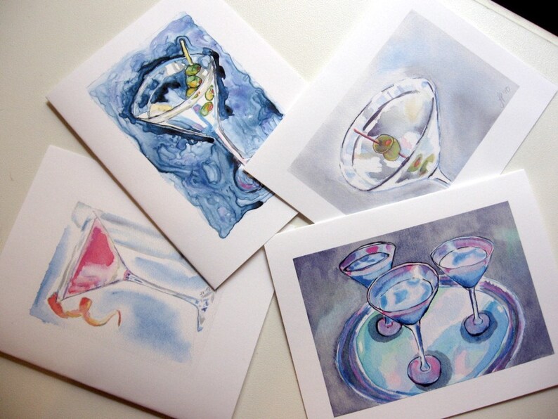 Martini Cards Cocktail Watercolor Art Note Cards, Set of 12 image 2