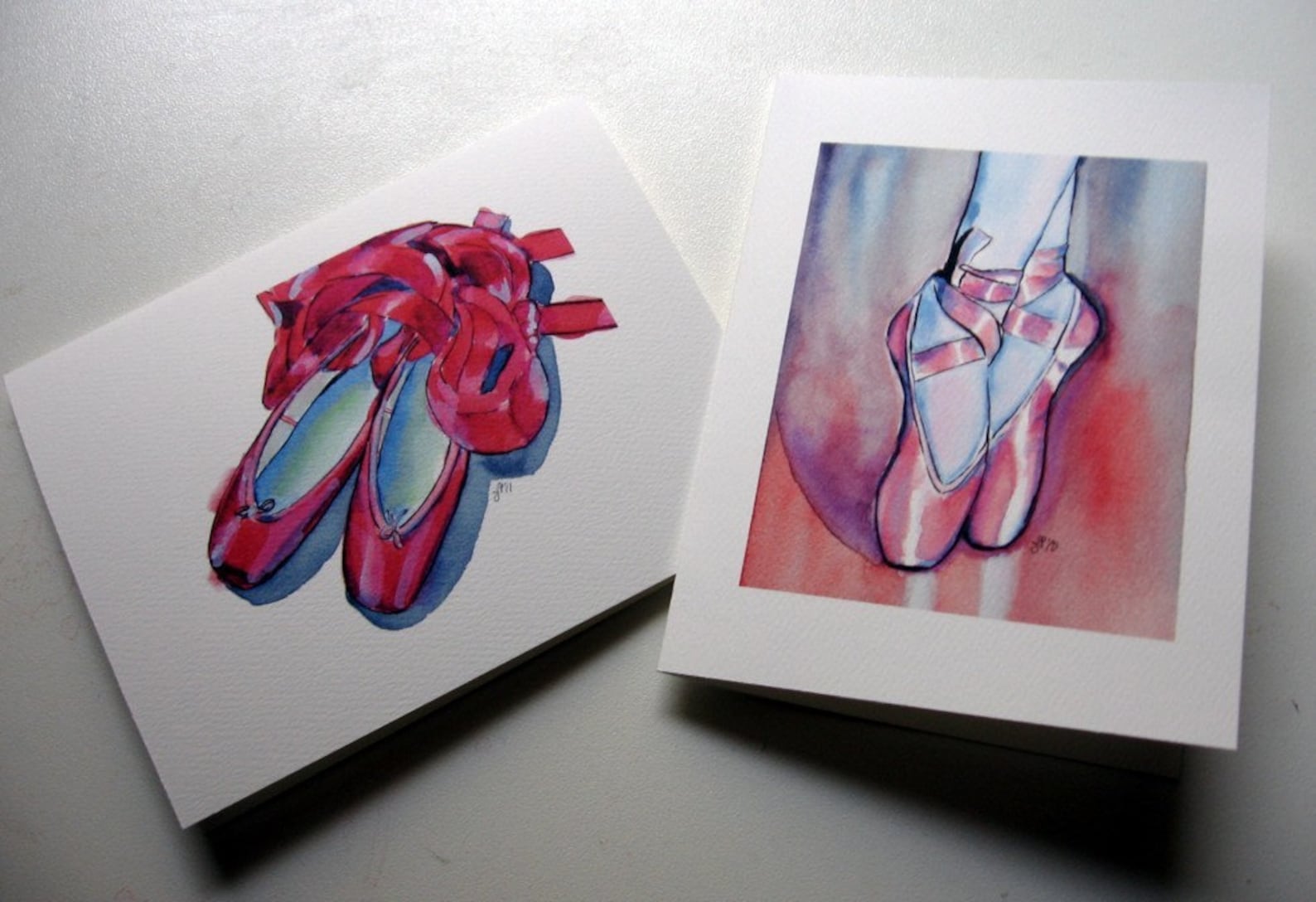 girls note card set - ballet shoes cards, watercolor art notecards, set of 8