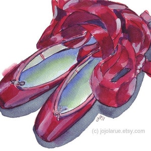 Watercolor Painting - Red Ballet Shoes Art -  Pointe Shoes - Watercolor Art Print, 8x10