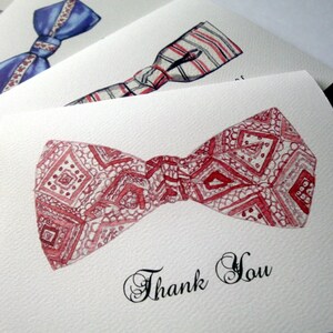 Remarque : Merci de garçons d'honneur Bowtie - mode noeud papillon cartes de remerciement aquarelle masculin rétro - ensemble de 8