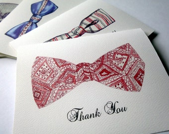 Groomsmen Bowtie Thank You Notes - Retro Watercolor Men's Fashion Bow Tie Thank You Cards - Set of 8