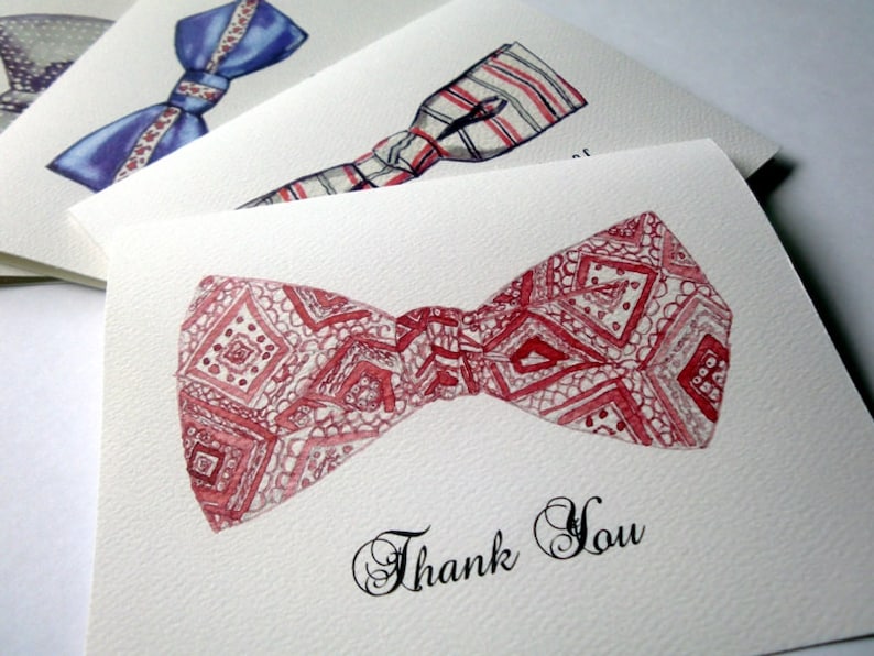 Vintage Bowtie Thank You Cards Retro Watercolor Men/'s Fashion Bow Tie Thank You Cards Set of 4