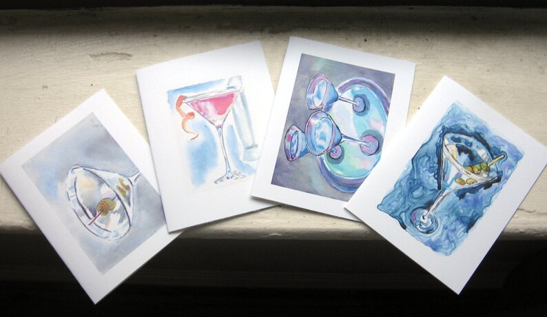 Martini Cards Cocktail Watercolor Art Note Cards, Set of 12 image 5