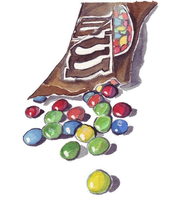 M&ms Watercolor Painting - M and Ms Art, Candy Watercolor Art