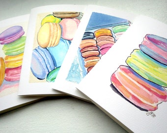 Macaroons Stationery Card Set - Macarons Art Notecards - Food Art Illustration Cards - Set of 8