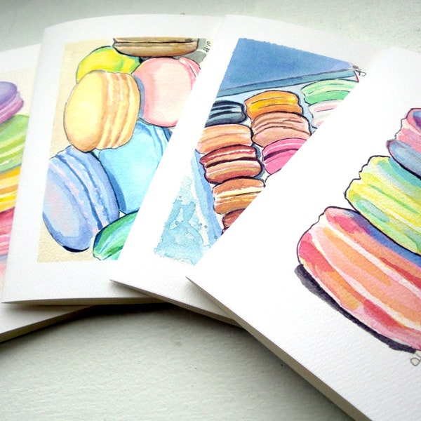 Macaroons Stationery Card Set - Macarons Art Notecards - Food Art Illustration Cards - Set of 8