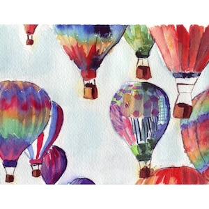5x7 Print Watercolor Painting Hot Air Balloons Illustration Watercolor, 5x7 Art Print image 2