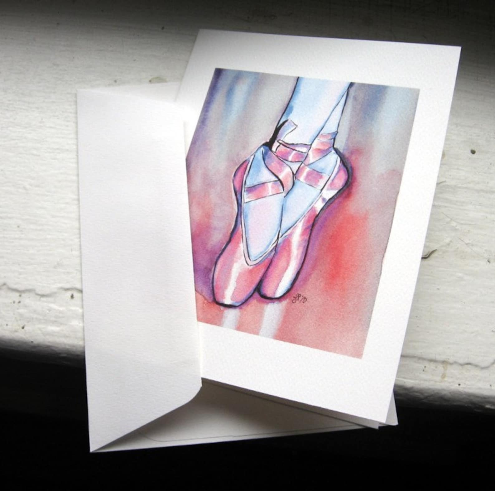 girls note card set - ballet shoes cards, watercolor art notecards, set of 8