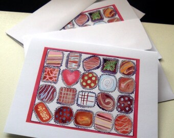 Tarjetas de chocolate, caja de Chocolates acuarela arte Notecards, Set de 12