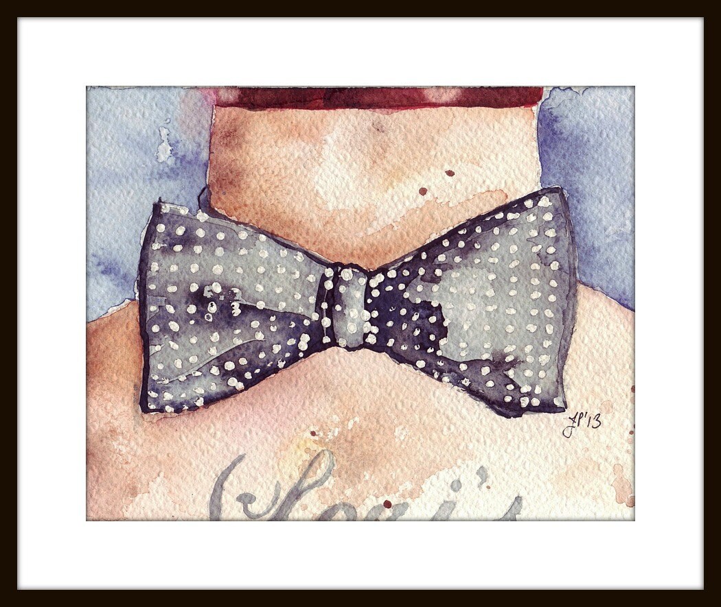 Bowtie Watercolor Painting Print Bow Tie Art Vintage Mens Bow