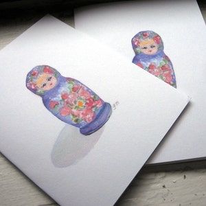 NoteCard Set - Matrushka Nesting Doll Cards - carte acquerello arte nota, Set di 8