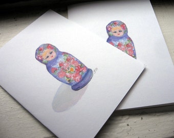 Notecard Set - Matrushka Nesting Doll Cards - Watercolor Art Note Cards, Set of 8